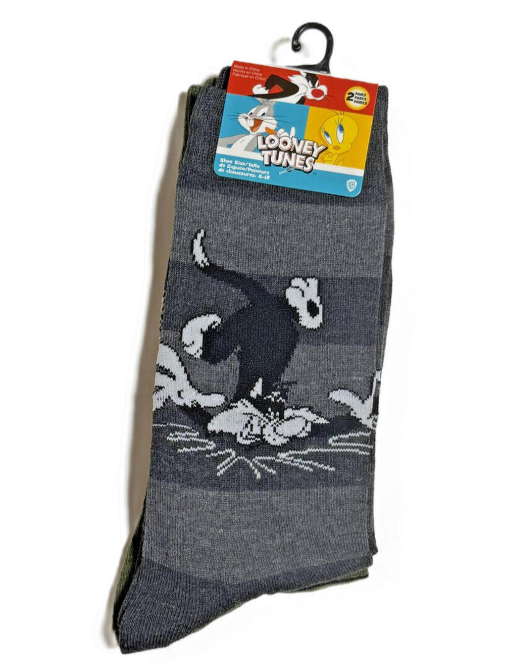 Looney Tunes 2 Pack Crew Socks Sylvester / Taz Size Mens 10–13 (Shoe Size 6-12)